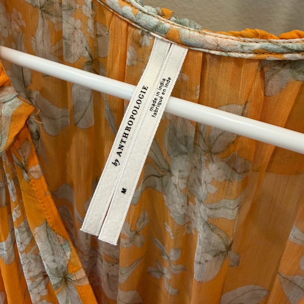 Anthropologie Orange Floral Long Sleeve Dress - Picture 2 of 2